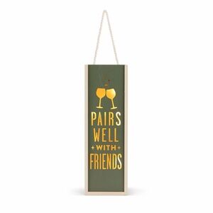 DEMDACO Pairs Well with Friends Olive Green Pine Wood Wine Bottle Box/Lantern